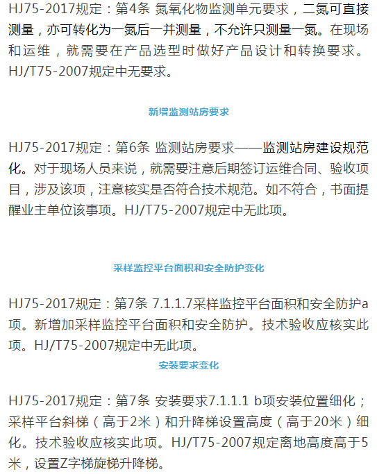 煙氣（so2，nox，顆粒物）排放連續(xù)監(jiān)測技術(shù)規(guī)范 HJ75-2017與HJ/T75-2007標(biāo)準(zhǔn)究竟有何不同